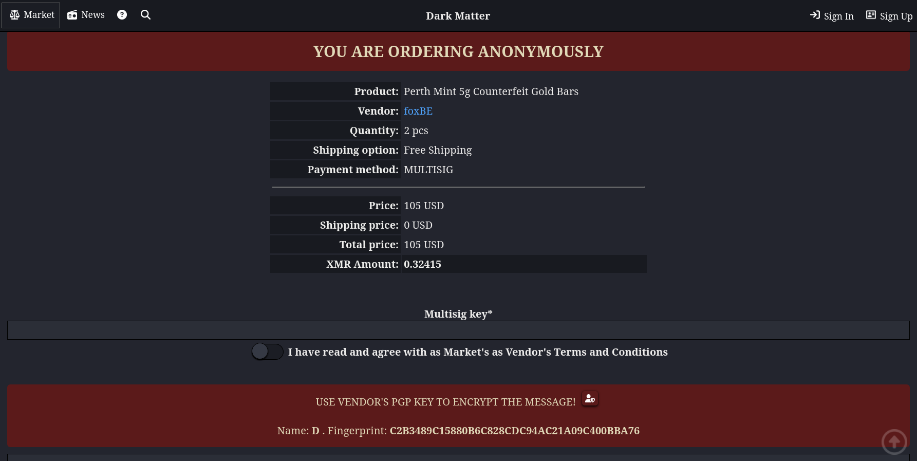 DarkMatter Monero multisig escrow system interface